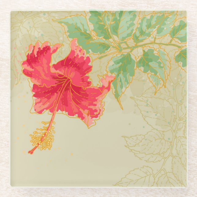Hibiskus-Blume auf getontem Hintergrund Glasuntersetzer (Vorderseite)