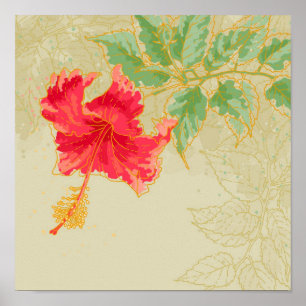 Hibiskus-Blume auf getontem Hintergrund Poster