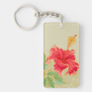 Hibiskus-Blume auf getontem Hintergrund Schlüsselanhänger