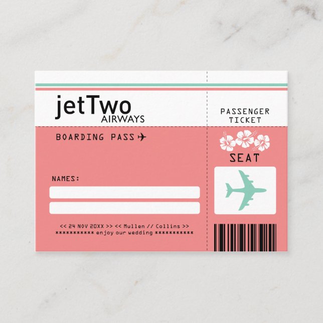 Hibiskus Blume Boarding Pass Escort/Sitzkarte Platzkarte (Vorderseite)
