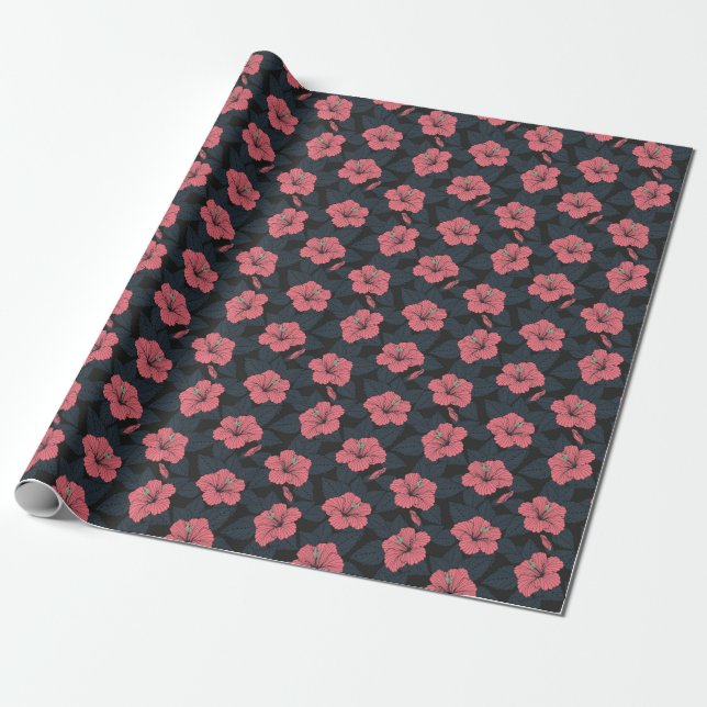 Hibiskus Blume: dunkle, nahtlose Tapete. Geschenkpapier (Ungerollt)