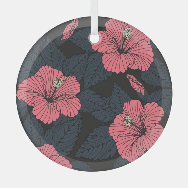 Hibiskus Blume: dunkle, nahtlose Tapete. Ornament Aus Glas (Vorderseite)