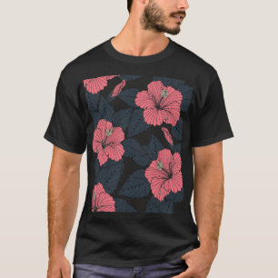 Hibiskus Blume: dunkle, nahtlose Tapete. T-Shirt