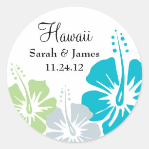 Hibiskus-Blume-Monogramm-Hochzeit Runder Aufkleber