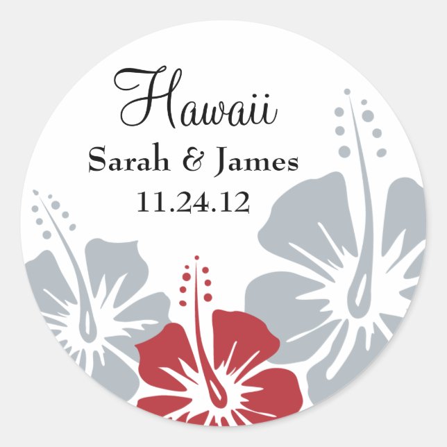 Hibiskus-Blume-Monogramm-Hochzeit Runder Aufkleber (Vorderseite)