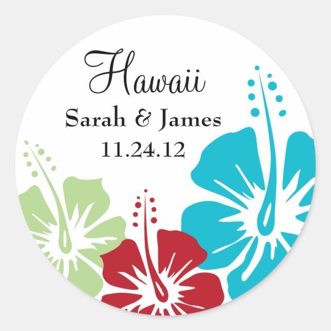 Hibiskus-Blume-Monogramm-Hochzeit Runder Aufkleber (Vorderseite)