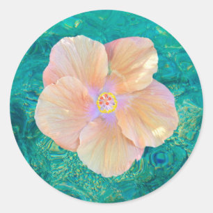 Hibiskus Blume türkisblaues Meer Hawaii Runder Aufkleber
