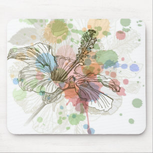 Hibiskus-Blume u. Watercolorhintergrund Mousepad