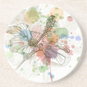 Hibiskus-Blume u. Watercolorhintergrund Untersetzer