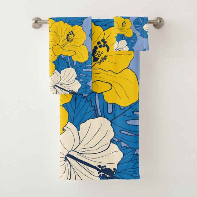 Hibiskus Blume und Blätter Badhandtuch Set (Insitu)
