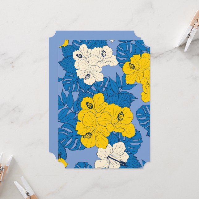 Hibiskus Blume und Blätter Einladung (Vorderseite/Rückseite Beispiel)