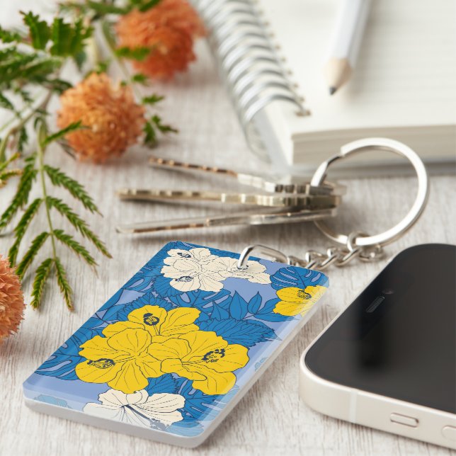 Hibiskus Blume und Blätter Schlüsselanhänger (Vorderseite rechts)