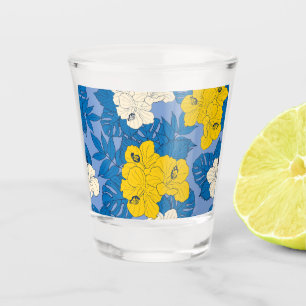 Hibiskus Blume und Blätter Schnapsglas