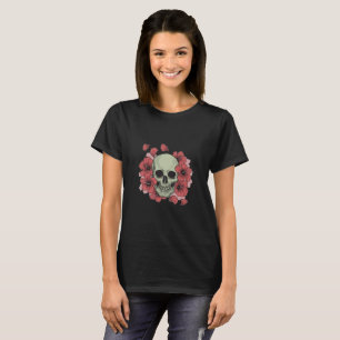 Hibiskus Blume und Schädel T-Shirt