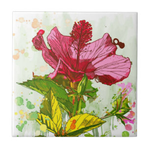 Hibiskus-Blume - Watercolorfarbe Fliese