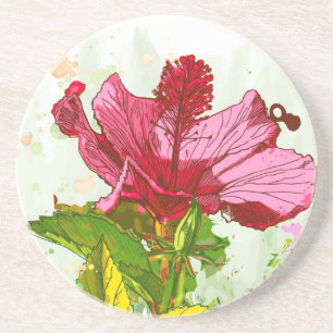 Hibiskus-Blume - Watercolorfarbe Sandstein Untersetzer