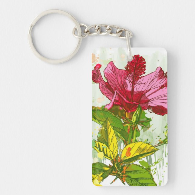 Hibiskus-Blume - Watercolorfarbe Schlüsselanhänger (Vorderseite)