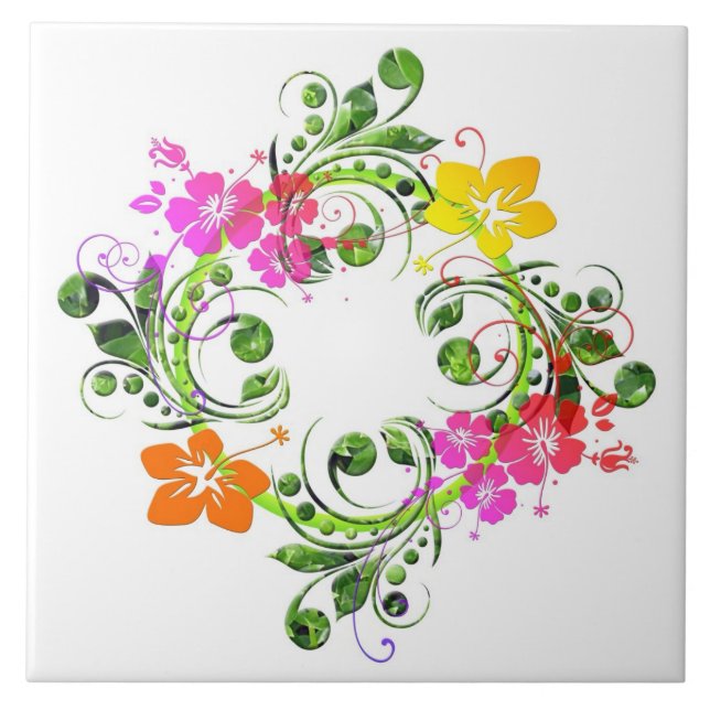 Hibiskus-Blume Wreath-Keramikfliese Fliese (Vorderseite)