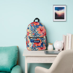 Hibiskus Blume zurück zum botanischen Muster der S Bedruckter Rucksack