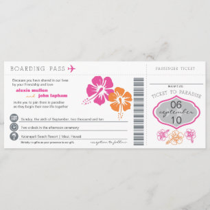 Hibiskus-Blumen-Boarding-Pass-Hochzeits-Einladung Einladung