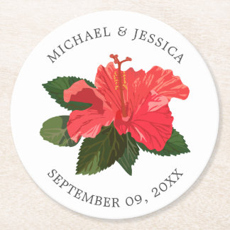 Hibiskus-Blumen-Hochzeit runder Papier-Getränkeunt Pappuntersetzer