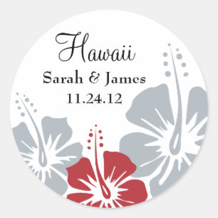 Hibiskus-Blumen-Monogramm-Hochzeit Runder Aufkleber