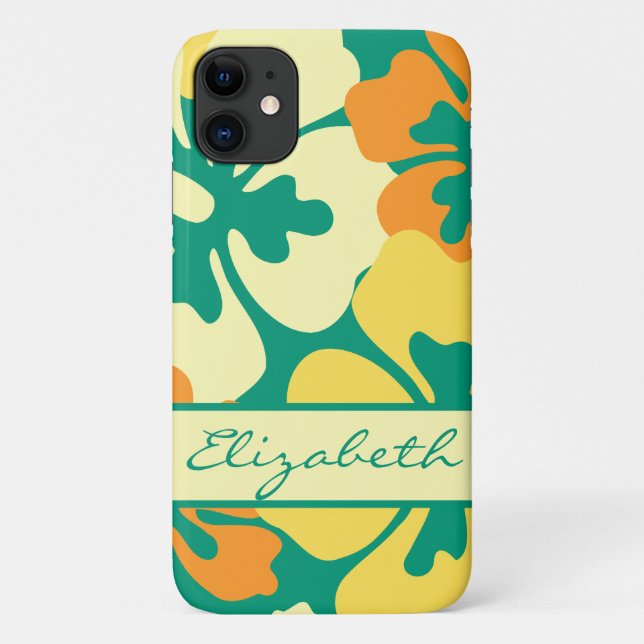 Hibiskus-Blumenmuster-Monogramm Case-Mate iPhone Hülle (Rückseite)