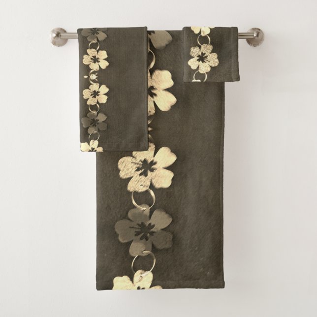 Hibiskus Brown Floral Badhandtuch Set (Insitu)