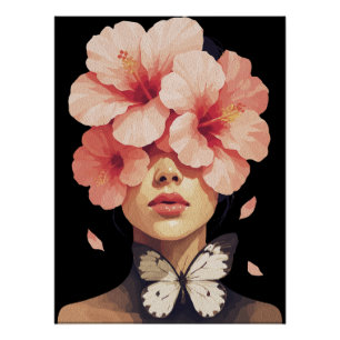 Hibiskus & Butterfly - Moderne botanische Blumenpr Poster