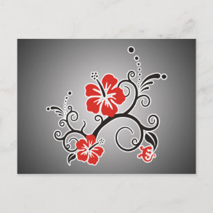 Hibiskus-Dekoration in Schwarz und Rot Postkarte