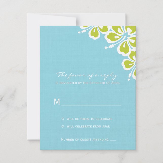 Hibiskus Delight Wedding RSVP Card - Sky Blue - Karte (Vorderseite)