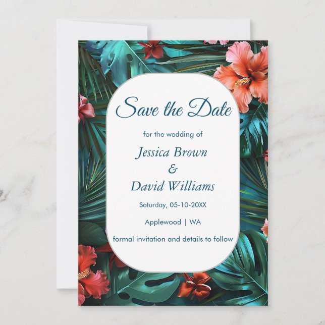 Hibiskus Dream Tropical Wedding Save the Date Card Einladung (Vorderseite)