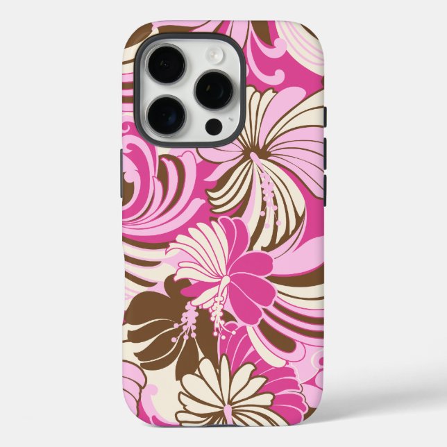 Hibiskus Dschungel Hawaii rosa und braun iPhone 16 Pro Hülle (Rückseite)