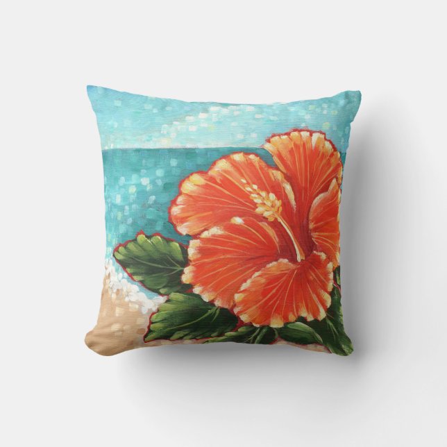 "Hibiskus durch den Strand" Throw-Kissen Kissen (Vorderseite)