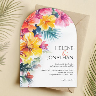 Hibiskus Elegante Tropische Hochzeit in Urlaubsort Einladung