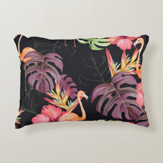Hibiskus, Flamingos, Wasserfarbenes Tropenmuster. Dekokissen