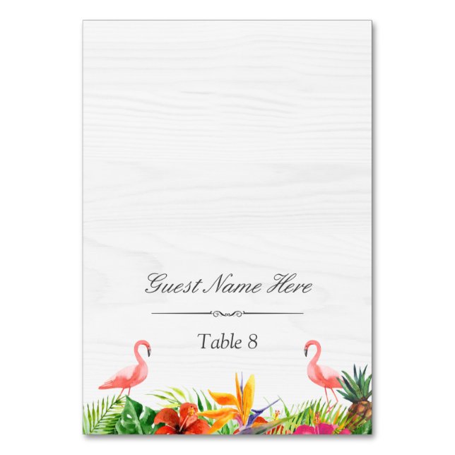 Hibiskus Floral Flamingo Wedding Place Escort Tischnummer (Vorderseite)