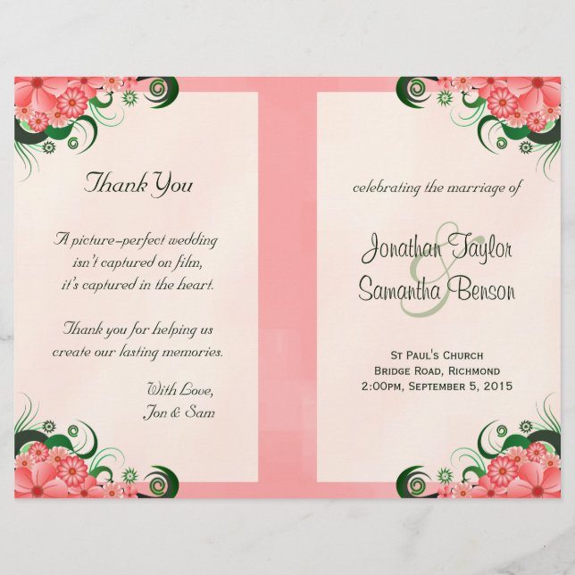 Hibiskus Floral Pink Hochzeitsprogramm Vorlagen (Vorderseite)