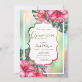 Hibiskus Frame Holographic Quinceanera Einladung