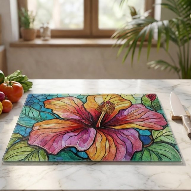 Hibiskus für gestufte Glaskunst Schneidebrett (stained glass art style hibiscus cutting board)