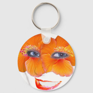 Hibiskus-Gesicht mit Lächeln - Orange Schlüsselanhänger