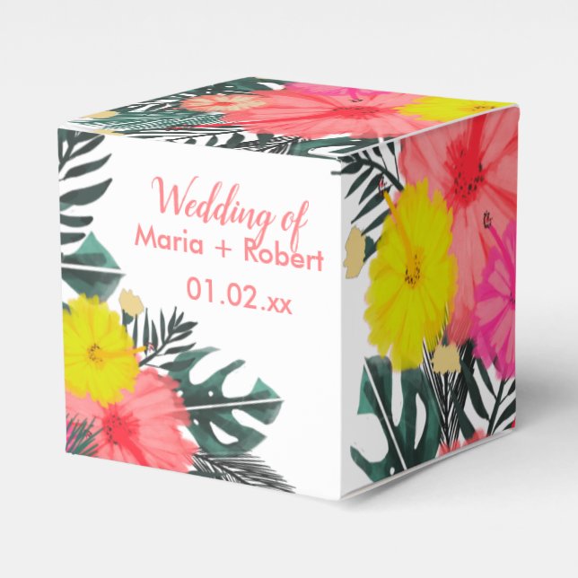 Hibiskus Hawaii Tropical Hand Drawn Bright Wedding Geschenkschachtel (Vorderseite)