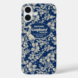 Hibiskus Hawaiian Navy, Longboard-Surfbrett iPhone 16 Plus Hülle