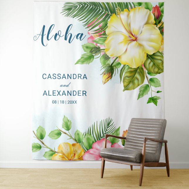 Hibiskus Hawaiian Tropical Floral Wedding Hintergr Wandteppich (Beispiel)