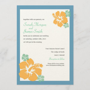 Hibiskus-Hochzeit, hawaiische Blumen, blaue Orange Einladung