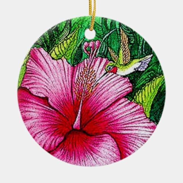 Hibiskus Hummingbird Keramik Ornament (Vorne)