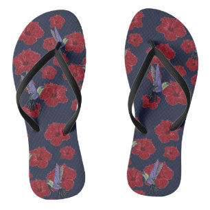 Hibiskus Hummingbirds Floral Art Flip Flops
