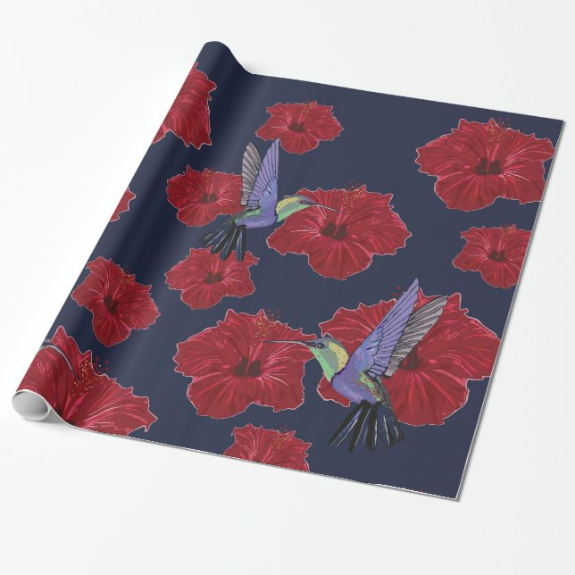 Hibiskus Hummingbirds Floral Art Geschenkpapier (Ungerollt)