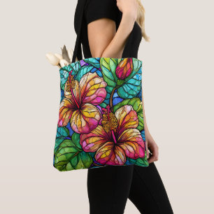 Hibiskus im Stile von Hartglas Tasche
