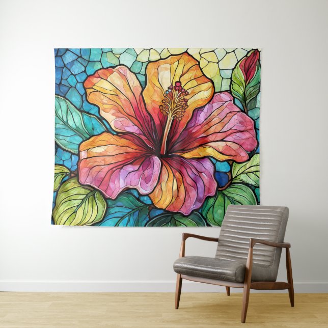 Hibiskus im Stile von Hartglas Wandteppich (Beispiel (Horizontal))